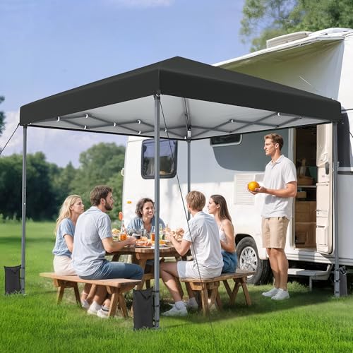 DWVO Pavillon Faltpavillon, Faltbarer Stabil Pop up Wetterfester Gartenpavillon mit Schutz, höhenverstellbar für alle Jahreszeiten ideal für Märkte Pool Wasserdicht und robust 3x3M Schwarz von DWVO