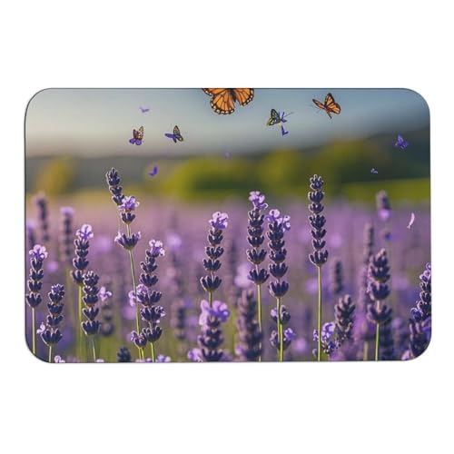 Badematte mit Lavendel und Schmetterlingen, absorbiert Feuchtigkeit und Schmutz, Fußmatte mit rutschfester Gummi-Unterseite, Bodenmatte passt unter die Tür, für Badezimmer, Boden, Badewanne, Dusche Badematte mit Lavendel und Schmetterlingen, absorbiert Feuchtigkeit und Schmutz, Fußmatte mit rutschfester Gummi-Unterseite, Bodenmatte passt unter die Tür, für Badezimmer, Boden, Badewanne, Dusche von DWVSFJM