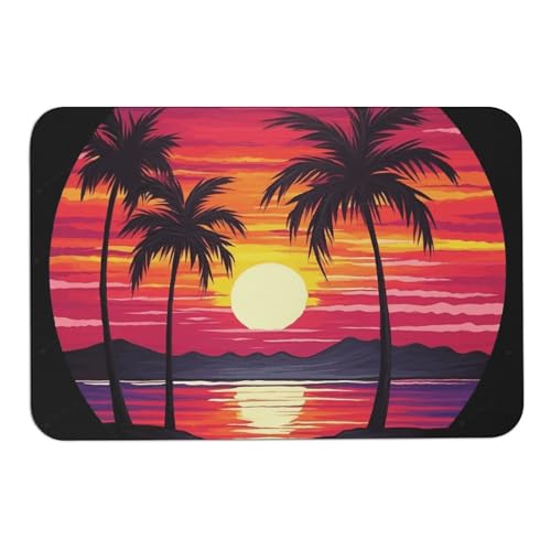 Badematte mit Palmen-Sonnenuntergang-Design, Kieselalgen-Schlamm, absorbiert Feuchtigkeit und Schmutz, Fußmatte mit rutschfester Gummi-Unterseite, Bodenmatte passt unter die Tür, für Badezimmerboden von DWVSFJM