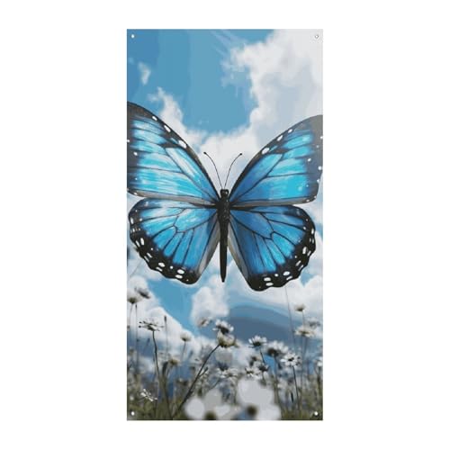 Blauer Schmetterling und Wolken Türvorhang Banner Wandbehang Banner Hintergrund Augenbinde Vorhang Willkommen Eingang Schild für Partys Festliche Feiern von DWVSFJM