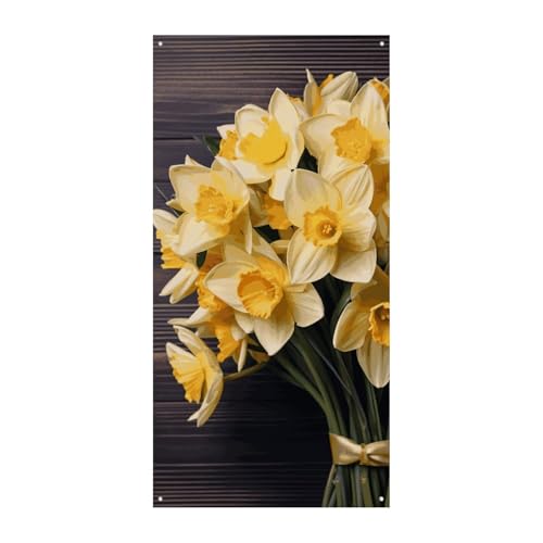 Blumenstrauß Narzissen Türvorhang Banner Wandbehang Banner Hintergrund Augenbinde Vorhang Willkommen Eingang Schild für Partys Festliche Feiern von DWVSFJM