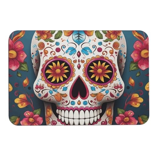 Bunte Badematte mit Totenkopf-Motiv, absorbiert Feuchtigkeit und Schmutz, Fußmatte mit rutschfester Gummi-Unterseite, Bodenmatte passt unter die Tür, für Badezimmer, Boden, Badewanne, Dusche Bunte Badematte mit Totenkopf-Motiv, absorbiert Feuchtigkeit und Schmutz, Fußmatte mit rutschfester Gummi-Unterseite, Bodenmatte passt unter die Tür, für Badezimmer, Boden, Badewanne, Dusche von DWVSFJM