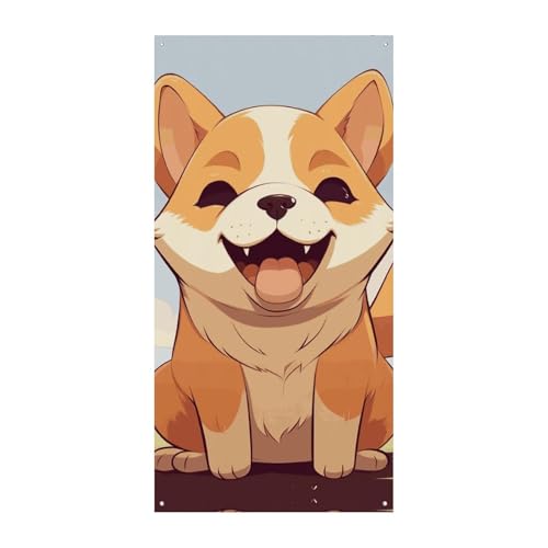 Cartoon Shiba Inu Hund Türvorhang Banner Wandbehang Banner Hintergrund Augenbinde Vorhang Willkommen Eingang Schild für Partys Festliche Feiern von DWVSFJM