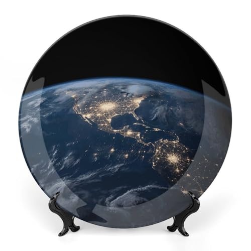 DWVSFJM Earth from The Outer Space Print Bone China Decorative Plate With Display Stand Ceramic Decorative Plate Porcelain Round Dinner Plate Art Crafts For Wall Hanging Decoration 25.4 cm DWVSFJM Earth from The Outer Space Print Bone China Decorative Plate With Display Stand Ceramic Decorative Plate Porcelain Round Dinner Plate Art Crafts For Wall Hanging Decoration 25.4 cm von DWVSFJM