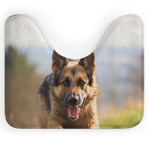 DWVSFJM U-förmiger WC-Vorleger mit laufendem Deutscher Schäferhund, 40,6 x 50,8 cm, saugfähiges Wasser, schnell trocknend, Badezimmerteppich, rutschfest, leicht zu reinigen, Bodenmatte für Badewanne von DWVSFJM