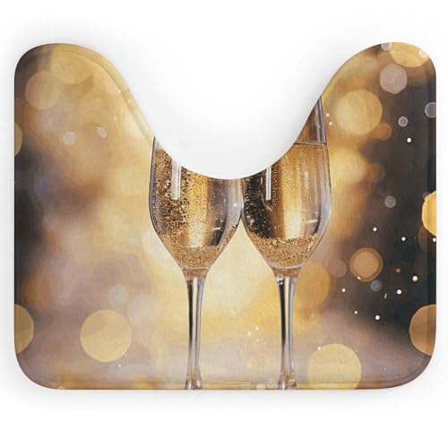 DWVSFJM WC-Vorleger, U-förmig, 2 Gläser Champagner, 40,6 x 50,8 cm, saugfähig, schnell trocknend, Badezimmerteppich, rutschfest, leicht zu reinigen, Bodenmatte für Badewanne, Waschbecken von DWVSFJM