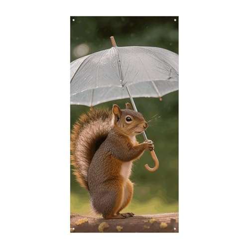 Eichhörnchen Halten Sie einen Regenschirm, Türvorhang Banner Wandbehang Banner Hintergrund Augenbinde Vorhang Willkommen Eingang Schild für Partys, Festliche Feiern von DWVSFJM