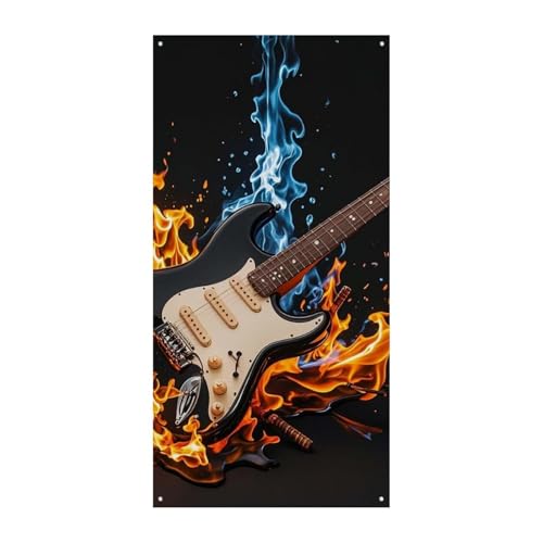 Elektrische Gitarre Musik Türvorhang Banner Wandbehang Banner Hintergrund Augenbinde Vorhang Willkommen Eingang Schild für Partys Festliche Feiern von DWVSFJM
