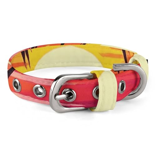 Hundehalsband mit Palmen-Sonnenuntergang-Design, verstellbar, weich und bequem, Welpenhalsbänder mit Metallschnalle, Haustierhalsband für kleine, mittelgroße Haustiere von DWVSFJM