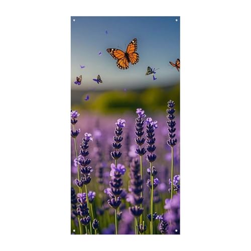 Lavendel und Schmetterlinge Türvorhang Banner Wandbehang Banner Hintergrund Augenbinde Vorhang Willkommen Eingang Schild für Partys Festliche Feiern von DWVSFJM
