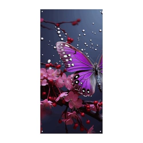 Lila Pflaume Schmetterling Türabdeckung Banner 90 x 180 cm Partybanner saisonales Willkommensschild vertikale Dekoration Türhänger für Veranda, Eingang, Gartendekoration Lila Pflaume Schmetterling Türabdeckung Banner 90 x 180 cm Partybanner saisonales Willkommensschild vertikale Dekoration Türhänger für Veranda, Eingang, Gartendekoration von DWVSFJM