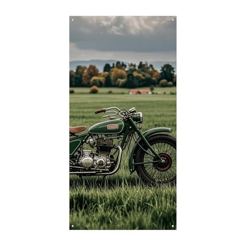Motorräder auf grünem Gras Türvorhang Banner Wandbehang Banner Hintergrund Augenbinde Vorhang Willkommen Eingang Schild für Partys Festliche Feiern von DWVSFJM