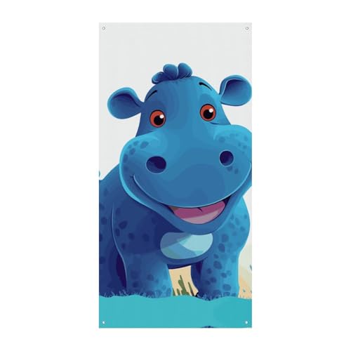 Niedliches Nilpferd Türvorhang Banner Wandbehang Banner Hintergrund Augenbinde Vorhang Willkommen Eingang Schild für Partys Festliche Feiern von DWVSFJM