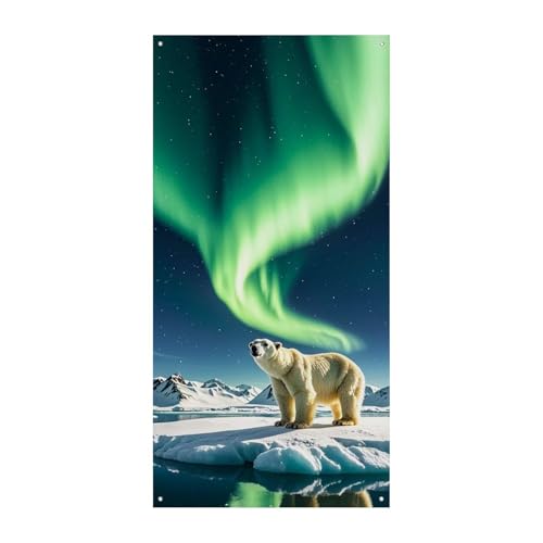 Nordlichter Eisbär Türvorhang Banner Wandbehang Banner Hintergrund Augenbinde Vorhang Willkommen Eingang Schild für Partys Festliche Feiern von DWVSFJM