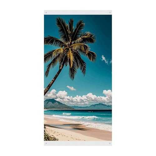 Palme Hawaii Strand Tür Vorhang Banner Wandbehang Banner Hintergrund Augenbinde Vorhang Willkommen Eingang Schild für Partys Festliche Feiern von DWVSFJM