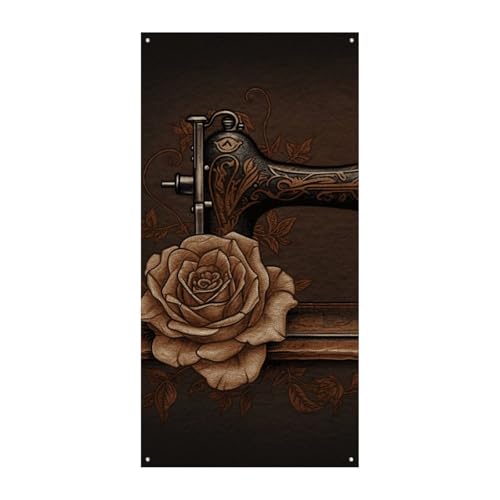 Rose und Nähmaschine Türvorhang Banner Wandbehang Banner Hintergrund Augenbinde Vorhang Willkommen Eingang Schild für Partys Festliche Feiern von DWVSFJM