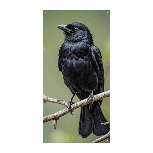 Schwarze Krähe Vögel auf einem Ast Türvorhang Banner Wandbehang Banner Hintergrund Augenbinde Vorhang Willkommen Eingang Schild für Partys Festliche Feiern von DWVSFJM