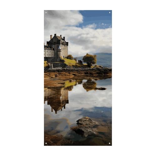 Scotland Castle Water Lake Scottish Door Cover Banner 90x180cm Party Banner Seasonal Welcome Sign Vertical Decoration Door Hanging For Porch Entryway Garden Decor von DWVSFJM