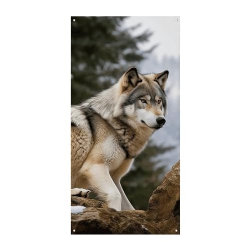 Snow Mountain Wilder Wolf Türvorhang Banner Wandbehang Banner Hintergrund Augenbinde Vorhang Willkommen Eingang Schild für Partys Festliche Feiern von DWVSFJM