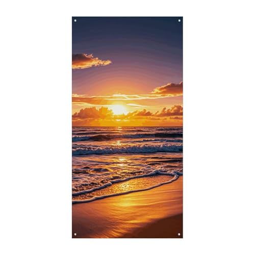 Strand Sonnenuntergang Wellen Türvorhang Banner Wandbehang Banner Hintergrund Augenbinde Vorhang Willkommen Eingang Schild für Partys Festliche Feiern von DWVSFJM