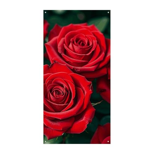Viele Rote Rose Türvorhang Banner Wandbehang Banner Hintergrund Augenbinde Vorhang Willkommen Eingang Schild für Partys, Festliche Feiern von DWVSFJM