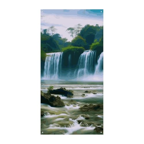 Wasserfall Landschaft Türvorhang Banner Wandbehang Banner Hintergrund Augenbinde Vorhang Willkommen Eingang Schild für Partys, Festliche Feiern von DWVSFJM