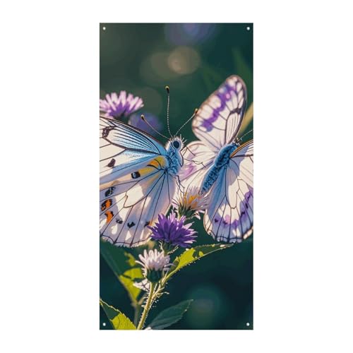 Weiß Lila Schmetterlinge Türvorhang Banner Wandbehang Banner Hintergrund Augenbinde Vorhang Willkommen Eingang Schild für Partys Festliche Feiern von DWVSFJM