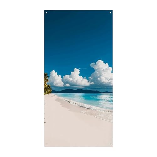 Weißer Strand Tropisches Meer Tür Vorhang Banner Wandbehang Banner Hintergrund Augenbinde Vorhang Willkommen Eingang Schild für Partys Festliche Feiern von DWVSFJM