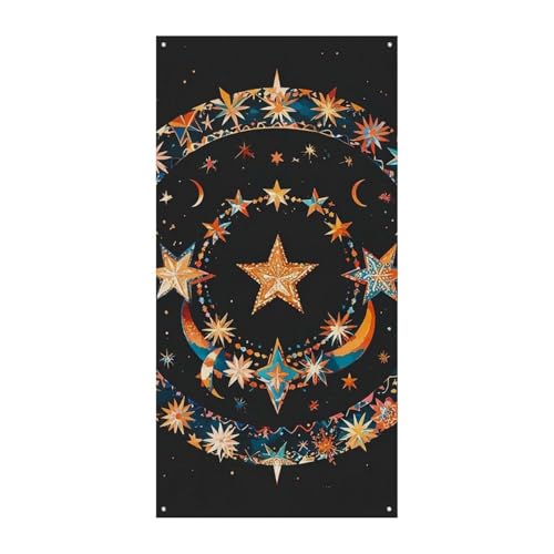 Wunderschöne Sterne und Mond Türvorhang Banner Wandbehang Banner Hintergrund Augenbinde Vorhang Willkommen Eingang Schild für Partys Festliche Feiern von DWVSFJM
