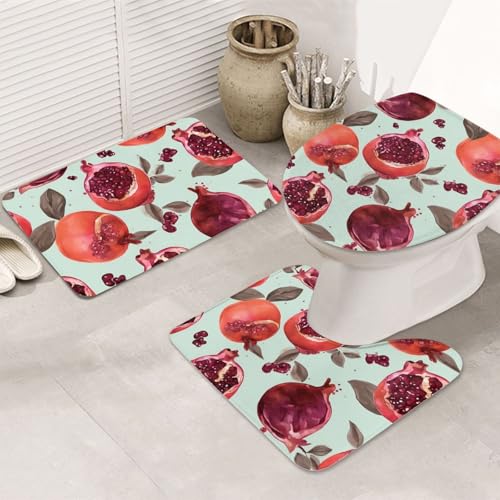 DWVTFSM Badteppich-Set mit Granatapfelmuster, 3-teilig, rutschfeste Duschmatten mit U-förmiger Kontur, WC-Vorleger, saugfähige Mikrofaser, waschbar, Badezimmer-Fußmatten für Badewanne, Duschraum DWVTFSM Badteppich-Set mit Granatapfelmuster, 3-teilig, rutschfeste Duschmatten mit U-förmiger Kontur, WC-Vorleger, saugfähige Mikrofaser, waschbar, Badezimmer-Fußmatten für Badewanne, Duschraum von DWVTFSM