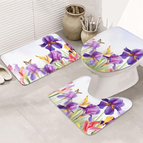 DWVTFSM Iris Badezimmerteppich-Set mit Blumen- und Schmetterlingsmotiv, rutschfeste Duschmatten mit U-förmiger Kontur, WC-Vorleger, saugfähige Mikrofaser, waschbar, Badezimmer-Fußmatten für Badewanne DWVTFSM Iris Badezimmerteppich-Set mit Blumen- und Schmetterlingsmotiv, rutschfeste Duschmatten mit U-förmiger Kontur, WC-Vorleger, saugfähige Mikrofaser, waschbar, Badezimmer-Fußmatten für Badewanne von DWVTFSM