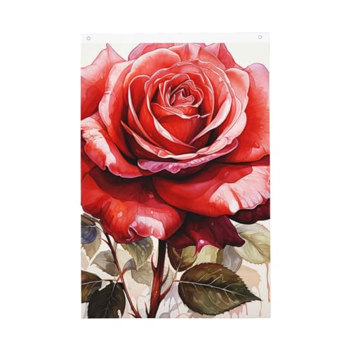Rote Aquarell Rose Blume Willkommen Gartenflagge 60 x 91 cm doppelseitig verblasst nicht Haus Hof Flaggen Foto Hintergrund Party Banner für Innenhof, Veranda, Rasen, Outdoor-Dekoration von DWVTFSM