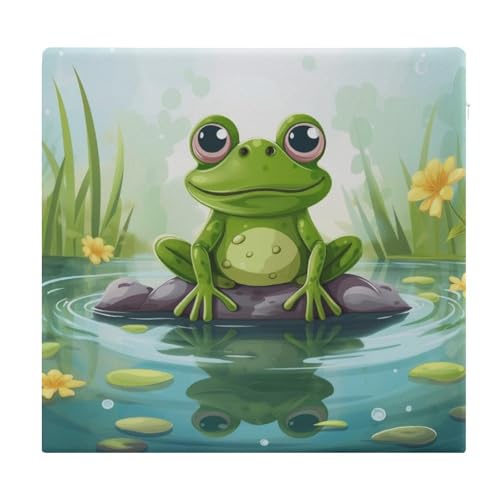 Bedrucktes Kissen mit Frosch im Teich, quadratisch, Yoga-Bodenkissen, Memory-Schaum, Stuhlkissen für Küche, Esszimmer, Büro oder Auto, 38,1 x 38,1 cm, Weiß von DWVTSLH