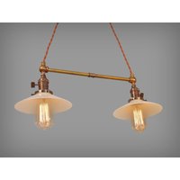 Zwillings-Pendelleuchte Mit Glasschirmen - Vintage Industrie-Deckenleuchte Kronleuchter Hängeleuchte Swag Retro Steampunk von DWVintage