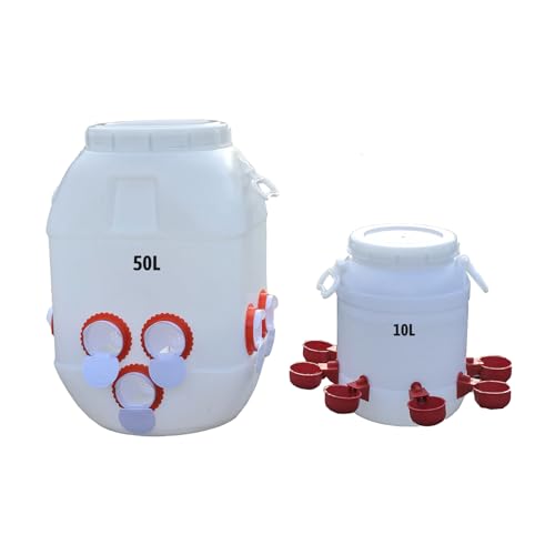 50L Automatischer Geflügelfutterspender Und 10L Trinker-Set, Verhindert Futterkonkurrenz Verschwendung, Langlebig, Gut Dichtendes Design, Für Alle Geflügelarten(Size:50L+10L) von DWZL