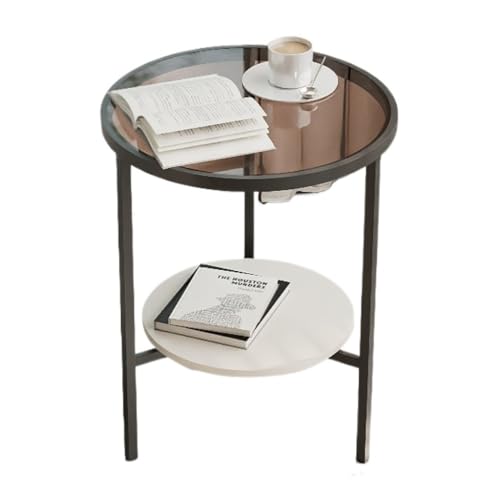 DWZXL Couchtisch Einfacher Mini-Rundtisch, Moderner, Leichter Luxus-Wohnzimmer-Sofa-Beistelltisch, Changhong-Glas, Runder Kleiner Couchtisch Büro-Couchtisch(Black,A) von DWZXL