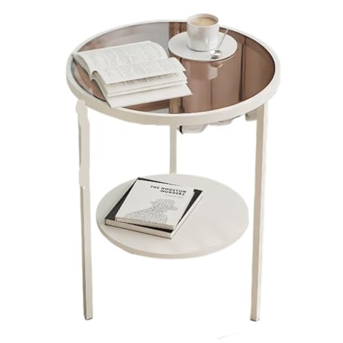 DWZXL Couchtisch Einfacher Mini-Rundtisch, Moderner, Leichter Luxus-Wohnzimmer-Sofa-Beistelltisch, Changhong-Glas, Runder Kleiner Couchtisch Büro-Couchtisch(White,A) von DWZXL