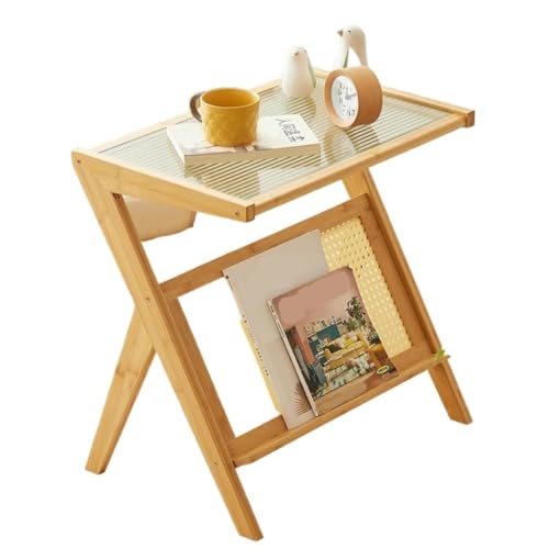 DWZXL Couchtisch Moderner Beistelltisch aus Massivholz mit Glasplatte – kompakt und stilvoll for den Heimgebrauch Büro-Couchtisch(Beige,A) von DWZXL