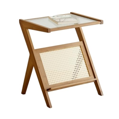 DWZXL Couchtisch Moderner Beistelltisch aus Massivholz mit Glasplatte – kompakt und stilvoll for den Heimgebrauch Büro-Couchtisch(Beige1,A) von DWZXL