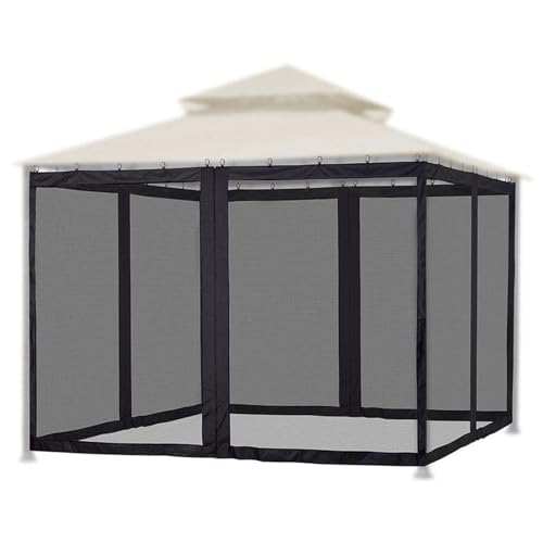 DXDRT Pavillon Universelles Ersatz-Moskitonetz für 3x3.6M/10x12FT Vordach und Zelt, Outdoor Mesh Netz 4-teilige Wand mit Reißverschlüssen und Haken für Terrasse,Garten(nur Netz),Schwarz von DXDRT