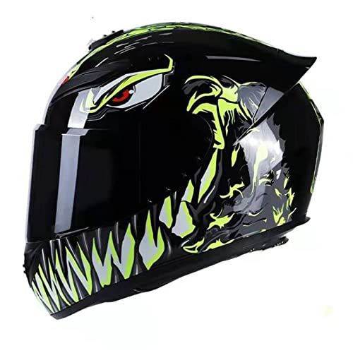 Motorrad-Integralhelm DOT ECE-Zugelassener Leichter Motorrad-Moped-Street-Bike-Renn-Moto-Helm Mit Getöntem Visier Drop-Down-Sonnenschutz Für Erwachsene Männer Frauen,Yellow venom,XL von DXDRT