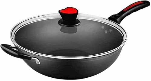 DXDXZDXLUF Antihaftbeschichtete Pfanne zum Kochen im Haushalt, Pfanne mit weniger öligem Dampf, Gas-Induktionsherd, allgemeiner Kochtopf, kratzfester und verschleißfester Wok (34 cm) von DXDXZDXLUF