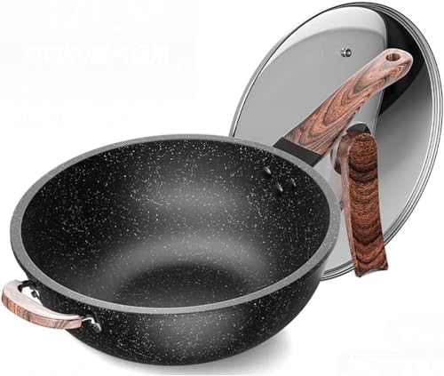 DXDXZDXLUF Antihaftbeschichtete Wok-Bratpfanne, multifunktionale tiefe Kochtöpfe mit Glasabdeckung, passend für Gasherd und Induktionskochgeschirr (32 cm) von DXDXZDXLUF
