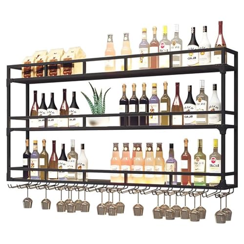 Großes und robustes Weinregal mit LED-Stange, Glashalter, multifunktionales Aufbewahrungsregal für Zuhause oder Restaurant, 3 Ebenen von DXDXZDXLUF