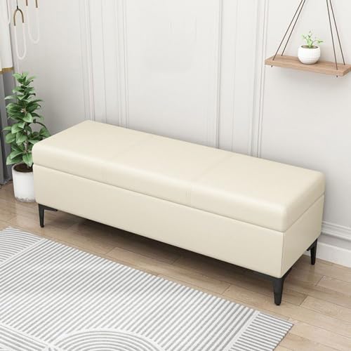 Luxuriöse weiße Lederbank in Form eines ottomanischen Sofas, moderne Aufbewahrungsbox für das Ende des Bettes, elegantes Schlafsofa (120 x 40 x 45 cm) zum Aufbewahren und Dekorieren v von DXDXZDXLUF