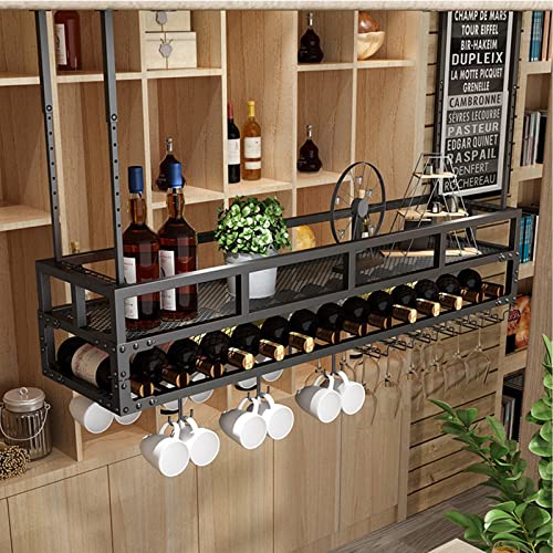 Weinregal Decke Weinregal Hängend Weinglashalter Weinflaschenhalter Overhead Garage Lagerung Hängendes Pflanzenregal Wandregal Weinglastreck/Flaschenregal/Lagerregal 3-in-1 Desi von DXDXZDXLUF