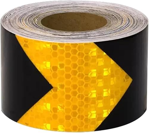 Reflektorband, Reflektierendes Sicherheitsband, Sicherheitswarnband, Selbstklebendes Warnband, Pfeile Reflektorband 5 cm x 10 Meter Warnband Hochintensiver Reflektoraufkleber Selbstklebend,(Yellow Bla von DXEAIN