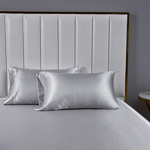 2 Stück Satin Kissenbezug 40x80 Silber Grau Hellgrau ähnlich wie Seide Kopfkissenbezug Dekokissenbezug Satin Pillowcase Doppelpack Kissen Bezug Kissenhülle für Haar und Haut von DXHOME