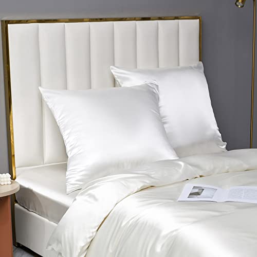 2er Set Satin Kissenbezug 80x80 Beige Creme ähnlich wie Seide Kopfkissenbezug Dekokissenbezug Satin Pillowcase Doppelpack Kissen Bezug Kissenhülle für Haar und Haut von DXHOME