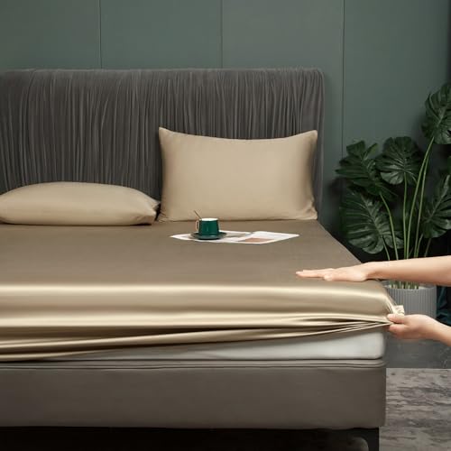Bambus Spannbettlaken 200x200 cm Braun Antibakteriell Weich Spannbetttücher Kühlende 50% Bambus und Mikrofaser Spannbetttuch Set Doppelbett Uni Leintuch für Hohe Matratze Hoher Steg bis 25-30 cm von DXHOME